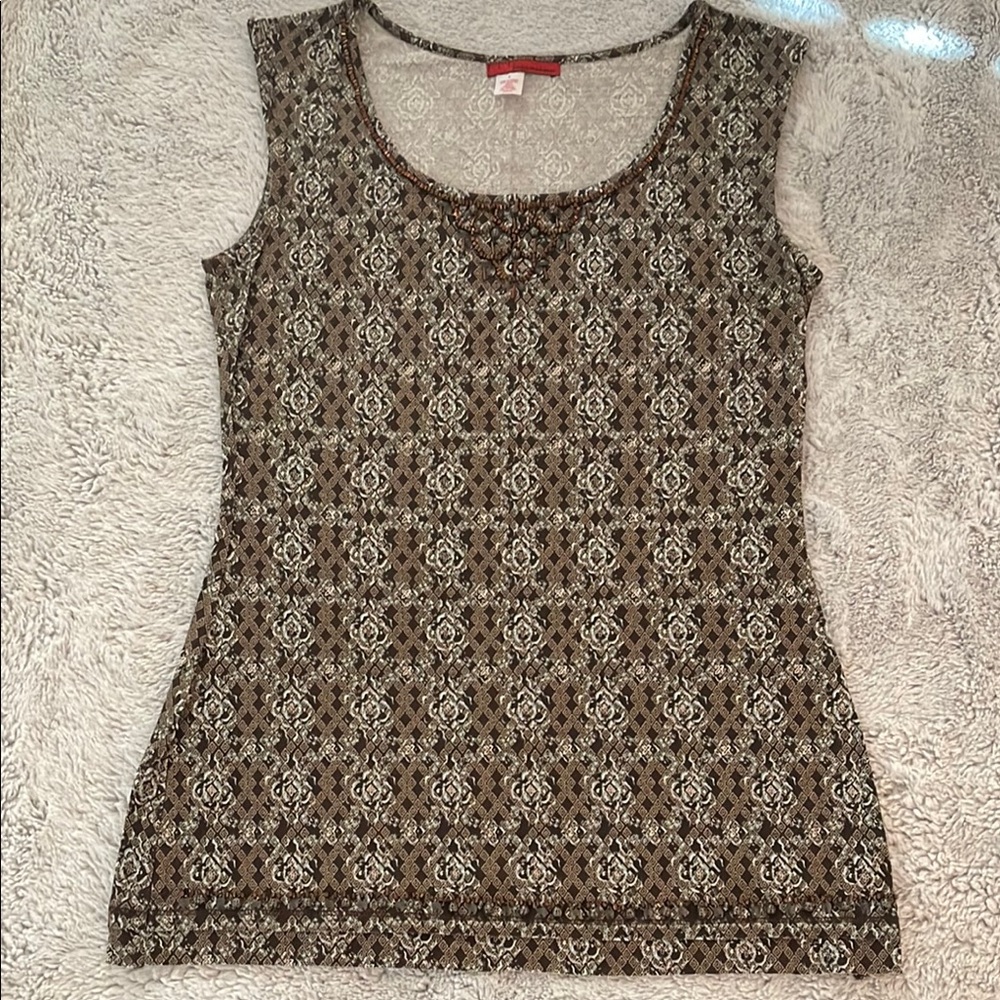 Tapemeasure Ladies Patterned Sleeveless Tank Top embellished. SZ S
